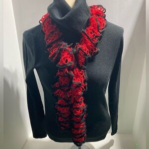 Elegant Red and Black Ruffled Scarf